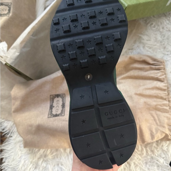 GUCCI MEN'S SHOES GREEN, BLACK & WHITE NYLON GG SUPREME RHYTON SNEAKERS - Picture 6 of 10